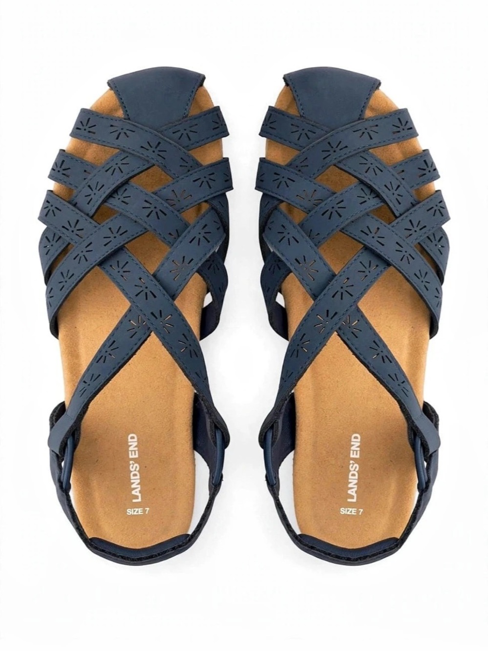 Lands' End Women's Comfort Adjustable Leather Sandals Blue & Brown